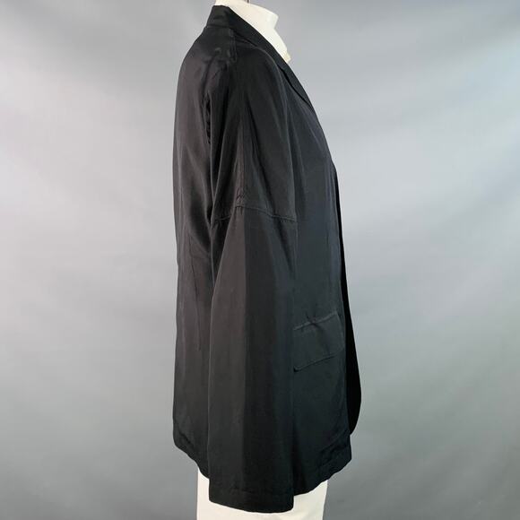 YOHJI YAMAMOTO Size XL Black Silk Single Breasted Drop Shoulder Sport Coat - Picture 2 of 8